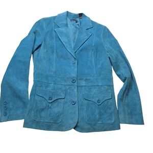 Liz Claiborne Jacket Womens Medium Blue Suede Blazer Lined Button Pockets Chic
